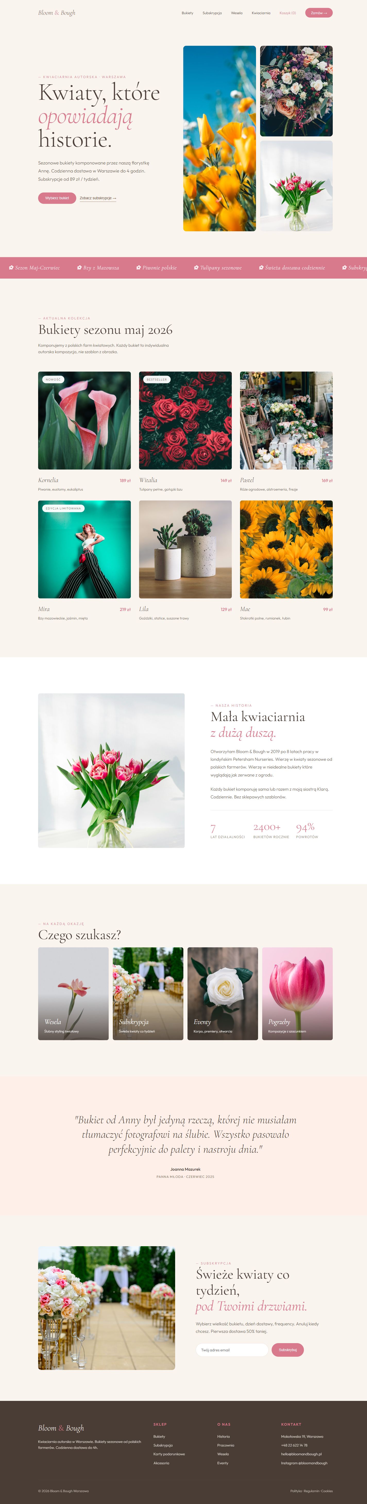 Bloom — pełny widok strony